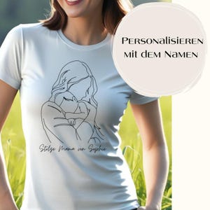 Personalized Proud Mom T-shirt - Minimalist mother-child design - Perfect gift for mothers, moms, birth, birthday, christening