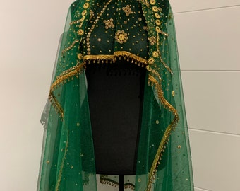 Destmal  Ayna mosaf shirnikhori , lafz afghan engagement/wedding shawl / destmal - Green & Gold (2m)