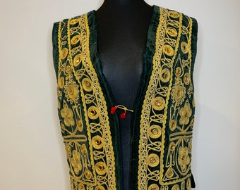 Afghaanse traditionele handgemaakte unisex gilet / waskat - donkergroen