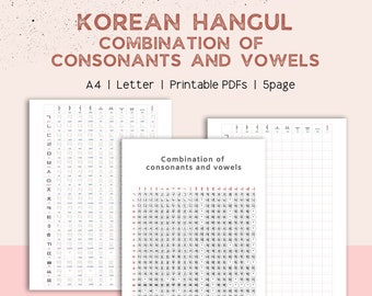 writing in korean practice Korean alphabet | Hangul | Printable | Combination of Consonants and Vowels | Learn Korean | Study Korean | Writing Practice Korean