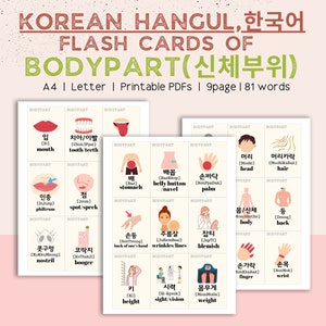 koreanisches Alphabet | Hangeul | Druckbar | Geonisch Lesezeichen | Körperteil | Koreanisch lernen | Studie koreanische | Kettel