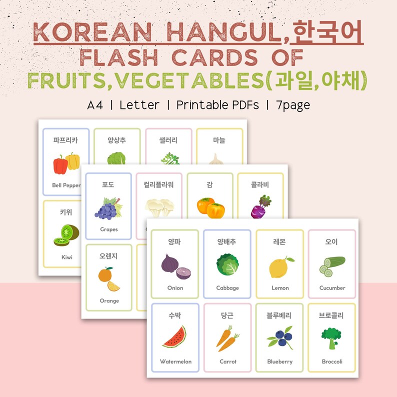 Korean Alphabet Hangul Printable Korean Flash Cards Etsy