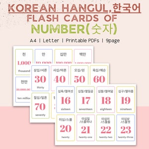Alfabeto coreano | Hangul | Imprimível | Cartões Flash Coreanos | Número | Aprendendo Coreano | 한글공부