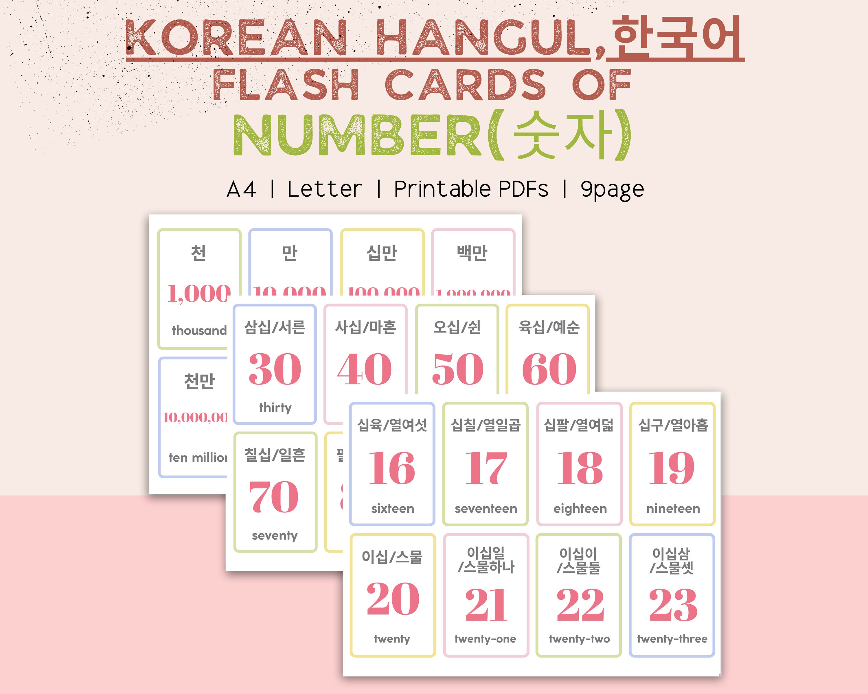 Korean Alphabet Hangul Printable Korean Flash Cards Number Learning ...