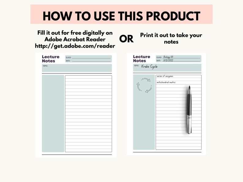 May include: A printable lecture notes template with a light blue background. The template includes sections for the class, date, topic, and notes. The text "Lecture Notes" is at the top of the template. The template is designed to be used for taking notes in class.