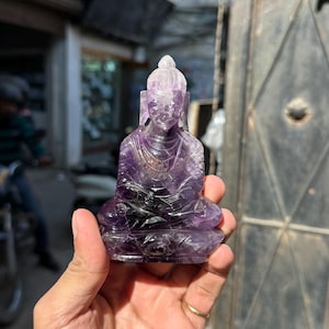 244 Grams Handmade Amethyst Buddha, Crystal Buddha, Gemstone Buddha , Amethyst Carving, Healing Crystals, Crystal Decor, Meditating Buddha