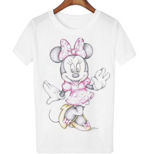 Minnie Mickey Mouse Cotton White T-Shirt Tee, Disney Cartoon Disneyland Print T-Shirt Tee Vest Blouse, Christmas Gift