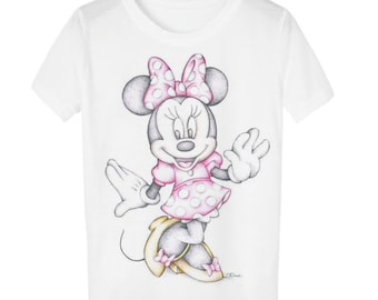 Minnie Mickey Mouse Cotton White T-Shirt Tee, Disney Cartoon Disneyland Print T-Shirt Tee Vest Blouse, Christmas Gift