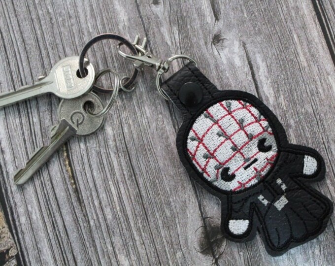 Hellraiser,Pin Head,Puzzle Box,Angels,Demons,Horror Film Keychain,Halloween,Horror Character,Keychain,Key Fob, Embroidered Key Tag