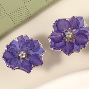Purple flower drawer knob, pressed flower cabinet knob,handmade brass knob, decorative floral leaf cupboard knob