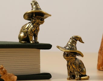 Cat solid brass drawer knob, Wizard Hat cat brass animal cabinet knob,decorative furniture improvement knobs,Custom Engraved wardrobe knobs