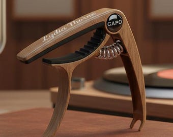 Personalized Guitar Capo with Engraving,Custom Wood Grain Metal Capo & Wooden Pick Set for Acoustic Guitars, Perfect Gift for Guitarists