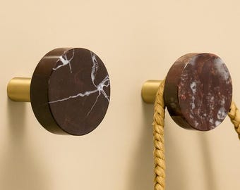 Nature rosso marble wall hook Hooks, travertine Hook, marble Hats hanger, natural stone Hanger Organize for Scarfs, Bags, Clothes