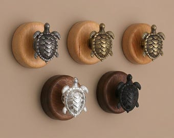 Brass turtle Wall Hooks, walnut Wooden Hook, nursery Hats hanger, Hanger Organize for Scarfs, Bags, Clothes