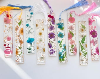Marcapáginas personalizado con flores prensadas, marcapáginas de flores secas de resina de margarita, regalo personalizado, marcapáginas floral para mujeres, regalo para profesores