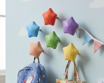 Wooden star Wall Hooks, nursery room Wooden rainbow star Hook, Hats hanger, Hanger Organize for Scarfs, Bags, Clothes hook