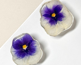 Purple flower drawer knob, pressed flower cabinet knob,handmade brass knob, decorative floral leaf cupboard knob