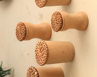 Rattan Wood Wall Hooks, boho Wooden beech Hook, Hats hanger, Hanger Organize for Scarfs, Bags, Clothes