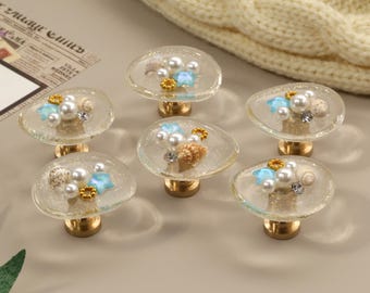 Resin starfish pearl round drawer knob, conch pentagram cabinet knob, don't forget my brass knob, decorative cabinet cupboard knob