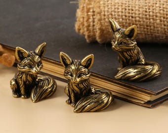 Fuchs Schubladenknopf aus massivem Messing, Zaubererhut Katze Messing Tier Schrankknopf, dekorative Möbelknöpfe, individuell gravierte Garderobenknöpfe