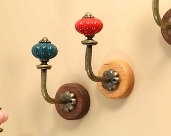 Handmade Ceramic Knob Coat Hooks for Bag, Hat,Coat - Ceramic Pumpkin Bathroom Wall Towel Hanging Wall Hooks,Craft Supplies for handmade hook