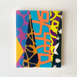 Em um mundo dos anos 90 - pintura encáustica geométrica abstrata original
