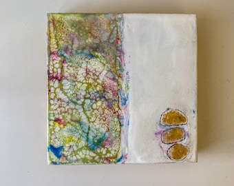 In Defense Of Dreaming - an original abstract encaustic mixed media painting with shellac burn