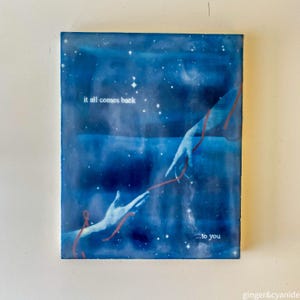The Red String That Connects Us - an original encaustic cyanotype painting
