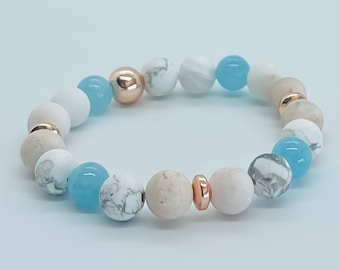 Aquamarine, Zebra Jasper & Howlite Beaded Bracelet