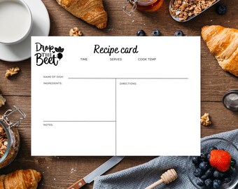 Recipe Cards Printable, Printable Recipe Card, DIY Recipe Cards, Instant Download Printable, PDF Printable, 4x6 Recipe Card PDF