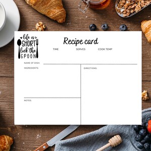 Recipe Cards Printable, Printable Recipe Card, DIY Recipe Cards, Instant Download Printable, PDF Printable, 4x6 Recipe Card PDF