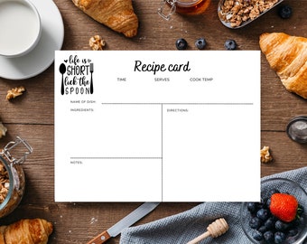 Recipe Cards Printable, Printable Recipe Card, DIY Recipe Cards, Instant Download Printable, PDF Printable, 4x6 Recipe Card PDF