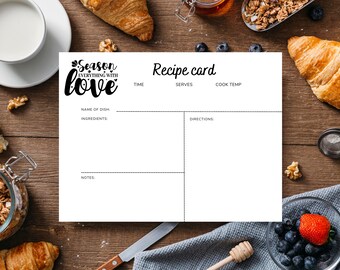 Recipe Cards Printable, Printable Recipe Card, DIY Recipe Cards, Instant Download Printable, PDF Printable, 4x6 Recipe Card PDF