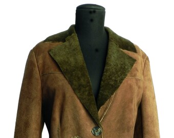 Women's Jacket Lambfur Shaved, Genuine Suede Vintage Leather Blazer 2 Buttons, Sheepskin, Made in Italy, New With Labels