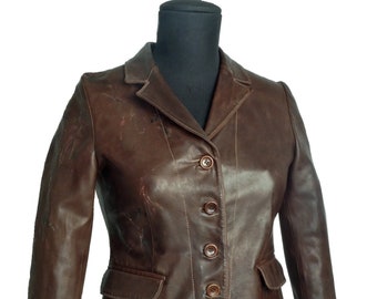 Women's Soft Leather Blazer, Drum Dyed. Hand Painted, Vintage Effect, Unlined. New with Labels. Made in Italy