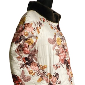 Women's Padded Jacket in Polyester Fabric. Quilted Jacket in Printed Polyester with Real Fur Collar. New With Tags, Made in Italy image 1