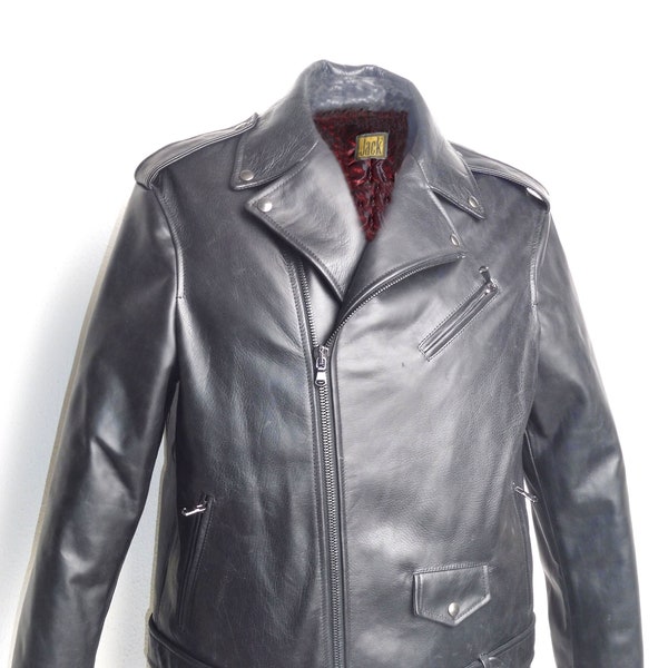Veste de moto pour homme en cuir véritable, coupe plus des années 80, fabriquée en Italie, neuve avec étiquettes