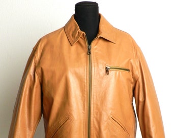 Men's Genuine Leather Jacket Over 90s Style. Orange Calf Nappa Motorcycle Jacket Made in Italy New with Tags