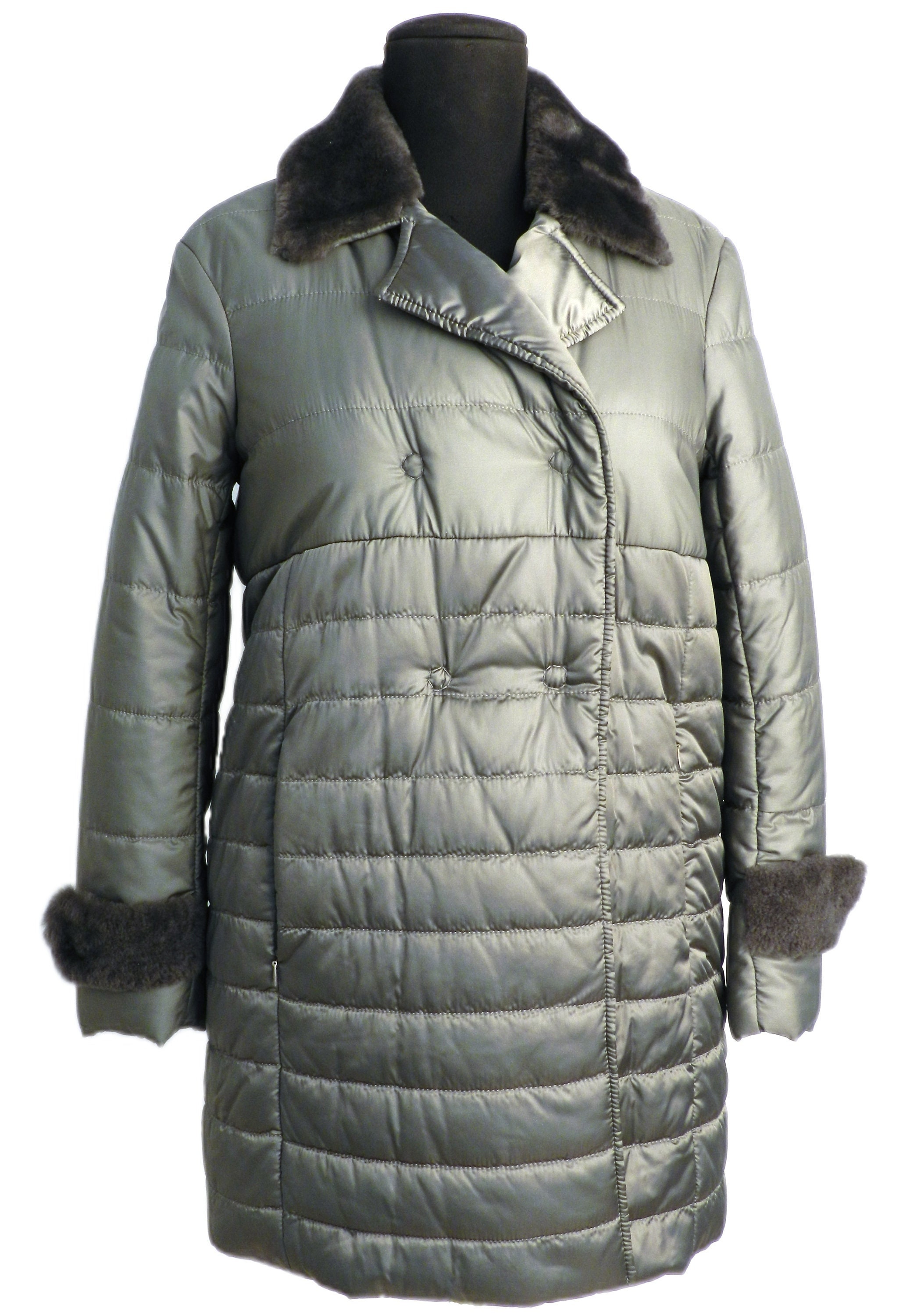 Buy Luxurious Satin Trench Coat With Fur Collar, Italian Made, New