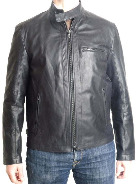 Blouson cuir bleu homme hotsell
