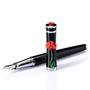Roxi - Fiore di papavero - Penna stilografica, penna roller, regalo per donne, bambini, giovani