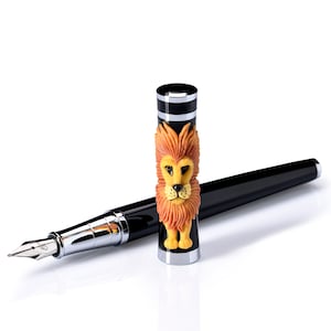Caneta tinteiro Lion Roxi feita à mão, caneta rollerball, presente para mulheres, crianças, caneta personalizada, caneta gravada, formatura, ponta lisa