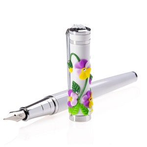 Füllfederhalter Stiefmütterchen Roxi Handarbeit, Name Gravur, Glatte Feder, Personalisierter Stift, Handgemachter Stift, Rollerball Stift, Geschenk für Frauen, Kinder
