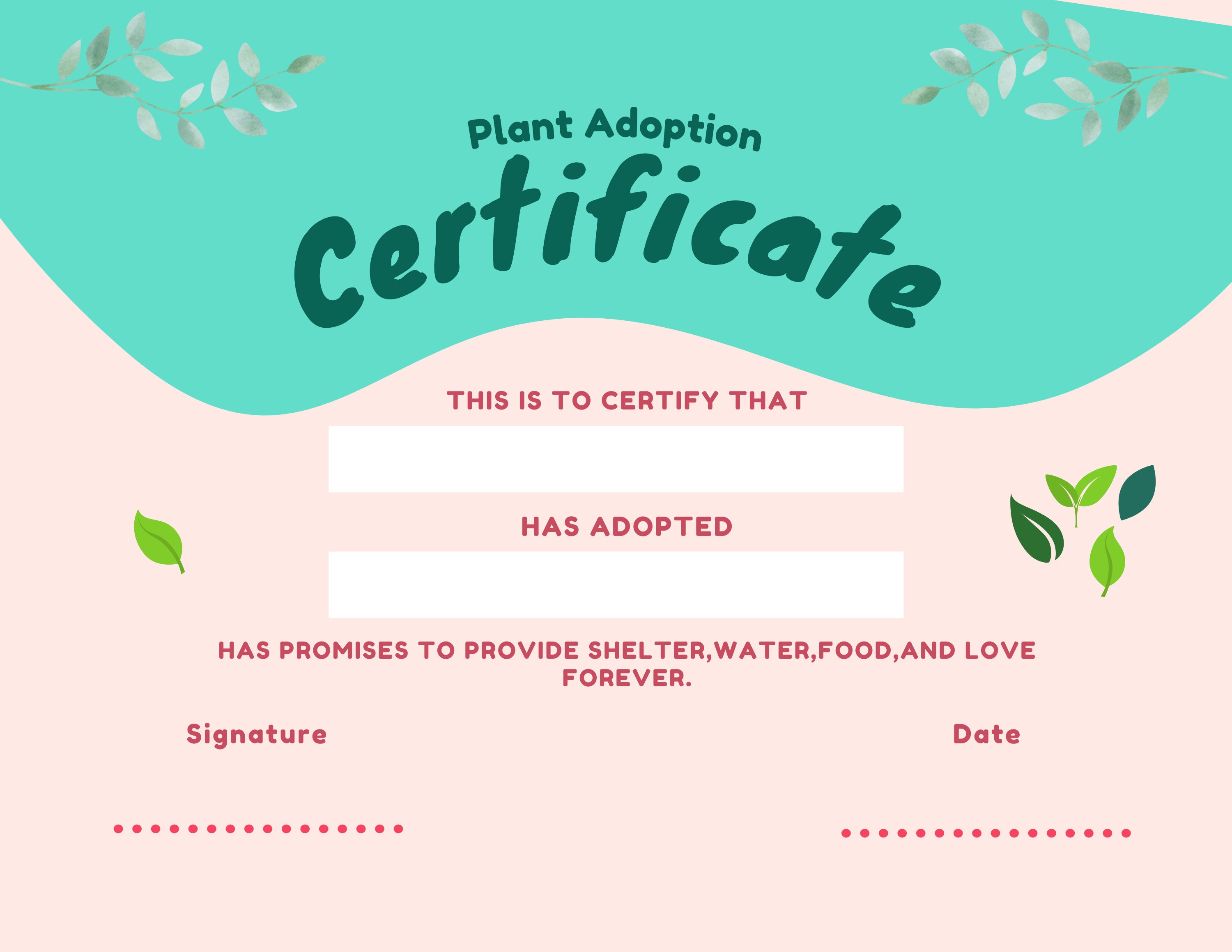Get a Certificate of Adoption and Officially Recognize Your Beloved  Houseplant - Etsy