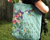 Hummingbird Quilted Tote Bag, Hummingbird Shoulder Bag, Hummingbird Handbag, Hummingbird Tote Bag, Sewing Bag TD_TM131106