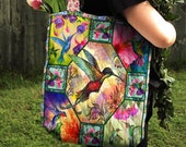Hummingbird Quilted Tote Bag, Hummingbird Shoulder Bag, Hummingbird Handbag, Hummingbird Lover Gift, Sewing Bag TD_HT271103