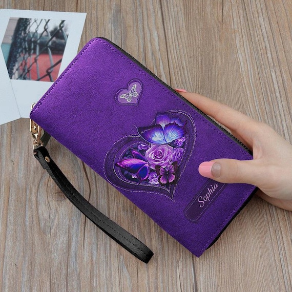 Purple Butterfly Personalized Leather Wallet Long Wallet - Etsy