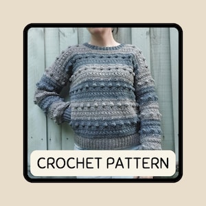 Beginner Crochet Sweater Pattern Unisex Adult Jumper Bobble Texture Striped Pullover Customizable Fit Worsted Yarn DIY PDF Guide Sized Shirt