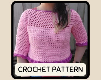 Crochet Top Pattern Beginner Friendly Made to Measure Summer Crochet Top Mesh Stitch Top Pattern Frilly Edge Crochet Crop Top PDF