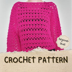 Beginner Crochet Top Pattern Simple Crochet Mesh Shirt Pattern Easy Summer Crochet Sweater PDF Lightweight Crochet Top DIY Crochet Shirt